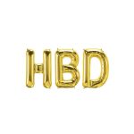 بادکنک فویلی بدون باد حروف HBD رنگ طلایی